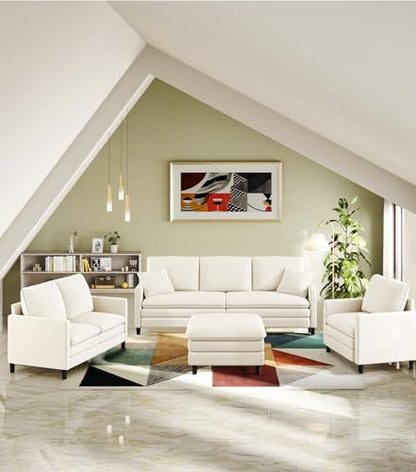 Welzona 3-Layers Cloud Loveseat Sofa, 51" Small Couch, Teddy Small Sofa | Comfy Teddy Fabric, Washable Covers, Tool-Free Setup, All-wood Futon Couch for Living Room, Bedroom, Small Spaces, Beige - color: Beige, size: cloud loveseat