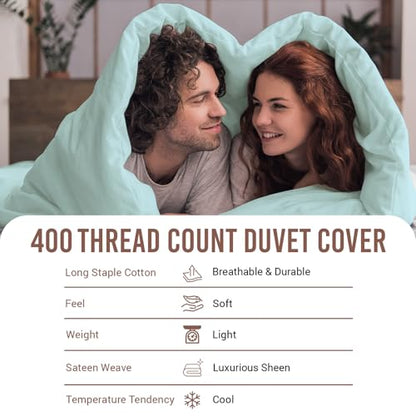 Pizuna 100% Cotton Queen Duvet Cover Set 400 Thread Count Baby Blue | Long Staple Combed Cotton Sateen Weave 3 Piece Luxurious Cool Queen Comforter Cover with Hidden Button Closure - color: 11 Baby Blue, size: Queen