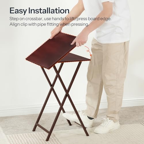 HOOBRO Folding TV Tray Tables, Set of 2 Side Table for Small Space, Industrial Snack Tables for Eating at Couch, Stable Metal Frame, Easy Assembly, Space Saving, Brown BR25BZ01 - color: Brown