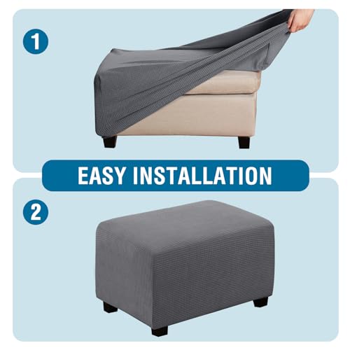 H.VERSAILTEX Ottoman Cover Slipcover Rectangle Fit Length 29"-34" Footrest Sofa Slipcovers Stool Cover Footstool Protector Covers Feature Stretch Thick Soft Jacquard Fabric Removable Washable - Grey - color: Grey, size: Rectangle-Large