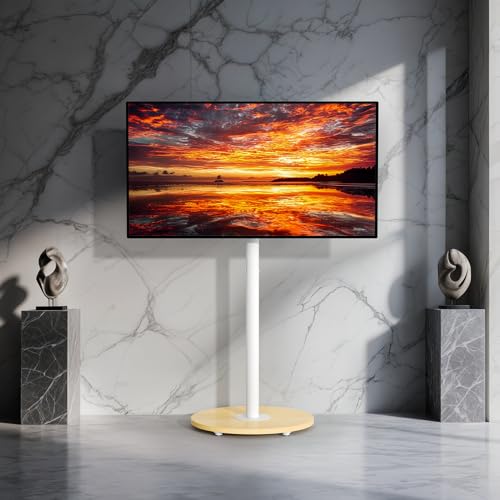unho White Rolling tv Stands for Living Room Swivel tv Stand on Wheels | for 40-75 Inch LCD LED OLED TVs, Height Adjustable&Wood Basecorner tv Stand,Portable Mobile TV Cart Holds up to 110Lbs - size: WT 1-pole 40-75 inches