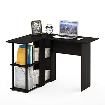 Furinno Abbott L-Shape Computer Desk with Bookshelf, Espresso/Black | Bookshelf, Computer Desk, Office Desk, for Home Office, Bedroom - color: Espresso/Black, style: Plastic Poles