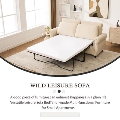 Queen Pull Out Couch Sofa Bed, 74' Large Convertible Sleeper Sofa, 2 Seater Loveseat Sofa-Bed with Queen Size Mattress for Living Room Small Spaces Apartment Studio, Beige - color: Beige, size: Convertible Sleeper Sofa Bed-2 seat