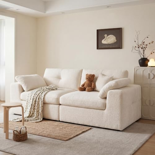 Homkdom 80.5" Loveseat Sofa, Modular Sectional Sofa, Comfy Cloud Couch Sectional Sofa Chenille Fabric Deep Seat Sofa for Small Living Room, Apartment, Studio, Office, White - color: White, size: Loveseat