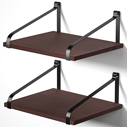 Love-KANKEI Deep Wide Floating Shelves,Solid Wood,16.5"x12",Dark Walnut | Set of 2,29 Lbs/shelf,Large Storage,Easy to Install,For Kitchen Living Room Bathroom Bedroom Office,Pantry Display,Wall Decor - color: Dark Walnut