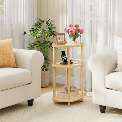HOOBRO Small Side Table with Charging Station, Small End Table, 3-Tier Oval Bamboo Accent Table, Compact Sofa Bedside Table, for Living Room, Bedroom, Apartment, Natural YL177UBZ01 - color: Natural