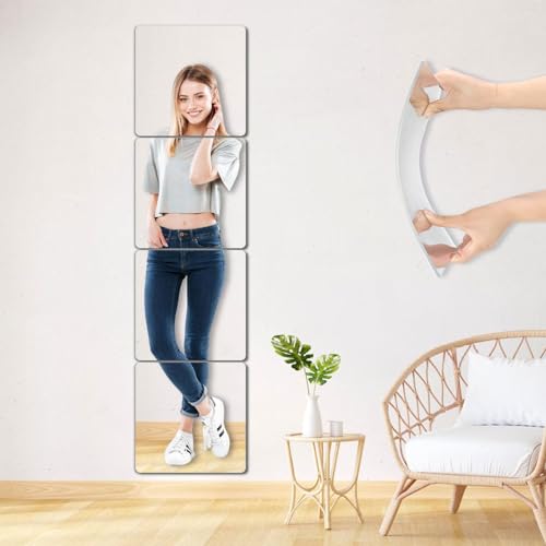 Unbreakable Small Wall Mirror Tiles, 4Pcs 10x10 Inch Wall Mirrors Decorative Adhesive Plastic Mirror for Classroom,Peel and Stick On Mirrors for Walls, Toddler Kids Shatterproof for Walls Decor - color: Silver, size: 4Pcs x 10" x 10"