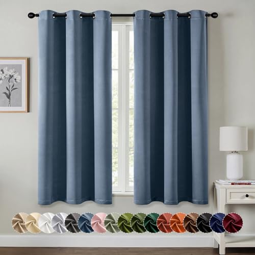 MIULEE Blackout Curtains for Bedroom 2 Panels 29 x 40 Inch Long Stone Blue | Thermal Insulated, Living Room Darkening Grommet Drapes, Noise Reducing, Light Blocking Window Treatments - color: Stone Blue, size: 29"W x 40"L (Pack of 2)