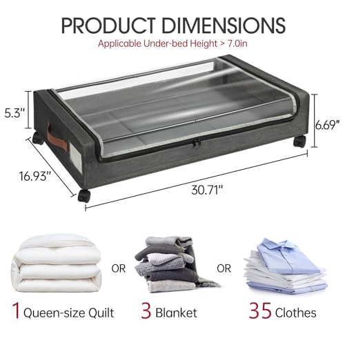 Yecaye 4 Pack Under Bed Storage with Wheels
