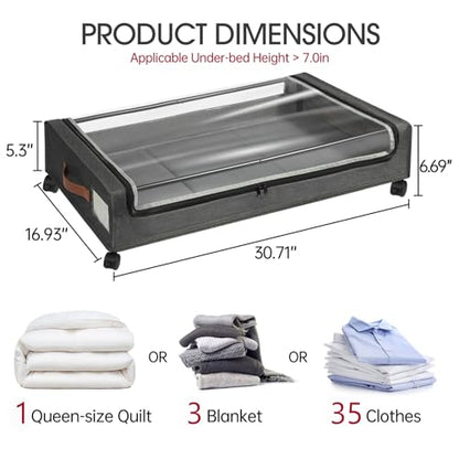 Yecaye 4 Pack Under Bed Storage with Wheels