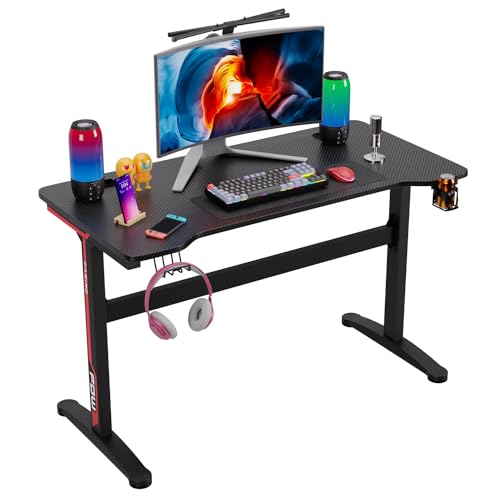 FDW 47 Inch Gaming Desk with Large Desktop Computer Desk Student PC Desk Extra Large Modern Ergonomic Racing Style Table Workstation for Adult Teens,Black - color: Red, size: 47 In T Shaped