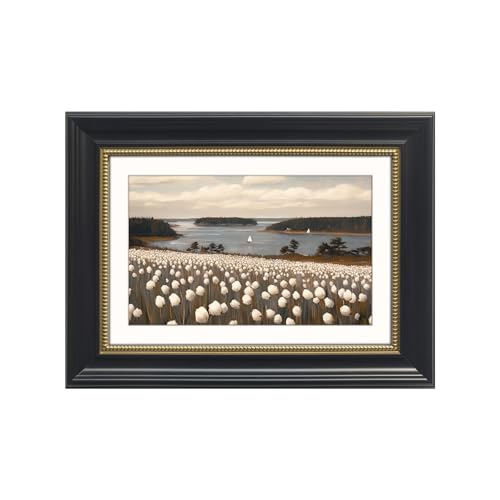 Gatheroad Black Framed Vintage Canvas Wall Art Prints, Landscape Wall Art, Retro Rustic Aesthetic Coastal Nautical Bathroom Decor, Floral Classic Home Accent for Living Room Bedroom Office, 12x16in - color: Pale Blossoms, size: 12X16inch