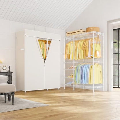 F2C Clothes Rack with Cover, White Closet with Beige Cover | Heavy Duty Clothing Racks with Shelves for Hanging Clothes, Portable Garment Rack, 47.2"W x 16.5"D x 78.3"H, Load 630lbs - color: White Closet with Beige Cover