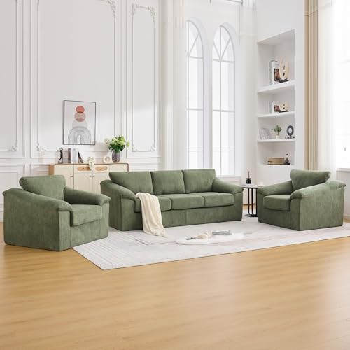 Boneless Couch Sets, Modern 3 Seater Sofa with 2 Accent Chairs, Floor Cloud Couch Sets with Extra Comfy Soft Deep Seats for Living Room, Apartment, No Assemby, Set of 3, Green - color: Green, size: 1+1+3 Seater Sofa