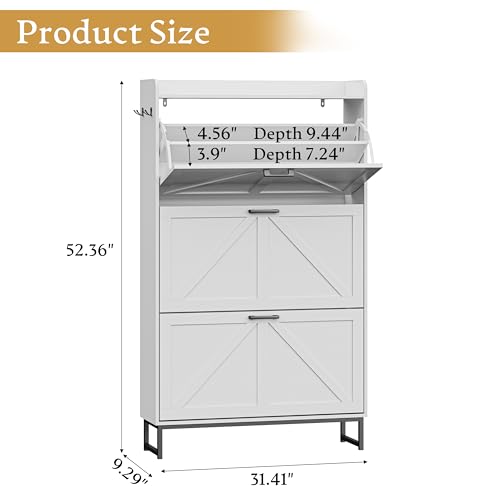 Shoe Cabinet Storage for Entryway, Shoe Storage Cabinet with 3 Flip Drawers, Freestanding Narrow Shoe Rack Organizer with Metal Legs & Side Hook for Foyer, Hallway, White - color: White, style: 3 Drawers