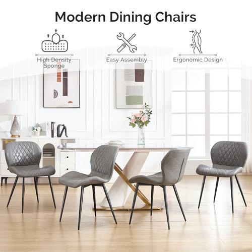 Dining Chairs Set of 2, Comfy Modern Dining Chairs with Thick Cushions, Upholstered Fabric Kitchen Side Chairs with Adjustable Metal Legs for Dining Room (Light Grey) - color: Light Grey, size: Set of 2