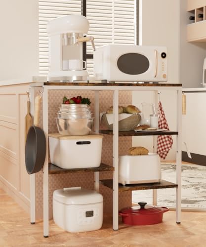 4-Tier Kitchen Microwave Oven Stand, Adjustable Coffee Bar Station for Small Appliance, Baker's Rack with 4 Hooks & 7 Storage Shelves for Kitchen, Living Room, White - color: White