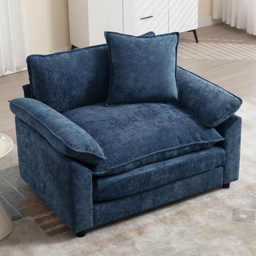 Modern Oversized Chair, Comfy Accent Chair Large Upholstered Armchair with Extra Thick and Deep Seat Lounge Chair for Living Room,Bedroom,Apartment, Chenille Blue - color: Blue, size: 1