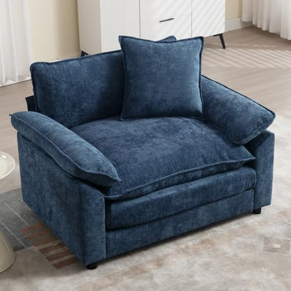 Modern Oversized Chair, Comfy Accent Chair Large Upholstered Armchair with Extra Thick and Deep Seat Lounge Chair for Living Room,Bedroom,Apartment, Chenille Blue - color: Blue, size: 1