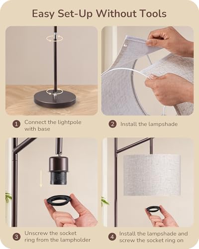 EDISHINE 64.7IN Brown Floor Lamp for Living Room with Remote, Standing Lamp | Foot Pedal Switch, 5CCT, Dimmable, Bulb Included, Adjustable Head, Sturdy Base, Modern for Living Room, Bedroom - color: Brown Linen