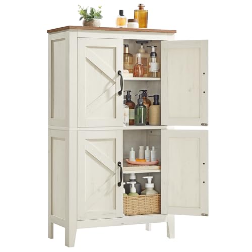 VASAGLE LIRY Collection - Farmhouse Storage Cabinet, Bathroom Floor Cabinet with Barn Doors, Freestanding Kitchen Pantry, Adjustable Shelves, for Dining Room, Living Room, Rustic White, UBBK773W01 - color: Rustic White, size: 4 Doors（43.3"H）