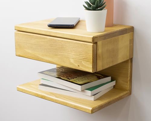 Floating Nightstand Side Accent or End Table with Storage Drawer, Wood Bedside Shelf, Handmade Floating Table (Madrid) - color: Madrid