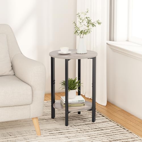 Side Tables Small End Tables, Set of 2 Half Round Side Table for Living Room, 2 Tier Couch Side Table, Small Round Coffee Table Accent Table, Thin Sofa Table Narrow Entryway Table, Grey - color: Greige