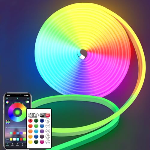 segrass 16.4FT DC24V RGB LED Neon Rope Lights with Remote/APP Control, Waterproof, Flexible, Multicolor, Modern Style for Bedroom, Room, Outdoors, Christmas Decor - size: 16.4ft