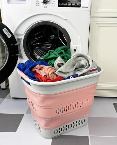SAMMART 40L (10.5 Gallon) Collapsible Plastic Laundry Basket - Foldable Pop Up Storage Container/Organizer - Portable Laundry Hamper - Space Saving (1, Grey/Quartz Pink) - color: Grey/Quartz Pink