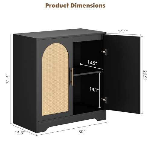 Garvee 30" Rattan Sideboard Buffet Cabinet - Large Storage Cabinet with 2 Doors, Modern Console Table Accent Coffee Bar Cabinet for Living Room, Kitchen, Hallway, Dining Room, Entryway, Black - color: Black, size: 2 Doors