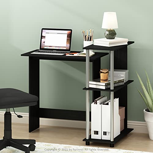 Furinno Abbott Corner Computer Desk with Bookshelf, Americano/Chrome | 3-Tier Bookshelf, Corner Computer Desk, Stainless Steel, Office Desk for Home Office, Bedroom - color: Americano/Chrome