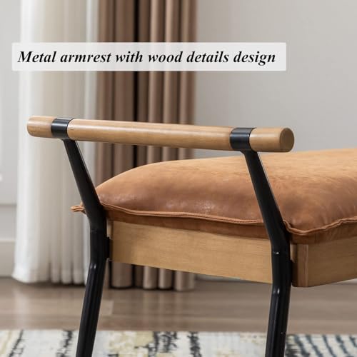 DUOMAY Modern PU Ottoman Bench with Arms & Metal Legs, Brown | Mid Century Rectangle Bench Footstool Dining Bench Entryway Shoe Bench For Bedroom Living Room - color: Brown