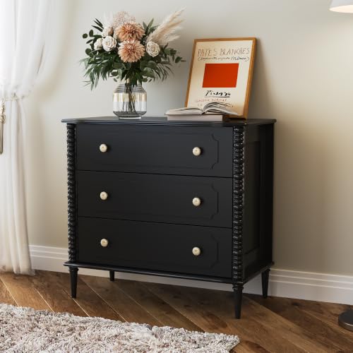 3 Drawer Dresser, 32 inch Wide Dresser for Bedroom, Modern Wood Chest of Drawers, Turned Legs Nightstand with 3 Drawers for Dorms, Hallway, Entryway - color: Black, size: 15.5"D x 32"W x 30"H (3 Drawers)