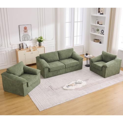 Boneless Couch Sets, Modern Loveseat Sofa with 2 Accent Sofa Chairs, Floor Cloud Couch Sets with Extra Comfy Soft Deep Seats for Living Room, Apartment, No Assemby, Set of 3, Green - color: Green, size: 1+1+2 Seater Sofa