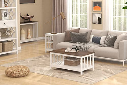ChooChoo Farmhouse Coffee Table, White Living Room Table with Shelf, 40 Inch - color: White, size: 22"D x 39.9"W x 18.1"H