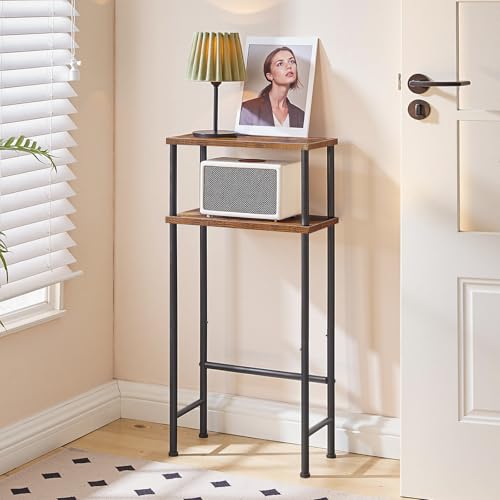 HOOBRO Narrow Console Table Set of 2 for Small Space, 15.7" Entryway Table with Storage, Sofa Table with 2 Shelves, Skinny Console Tables for Entryway, Hallway, Rustic Brown and Black BF40XGP201 - color: Rustic Brown + Black