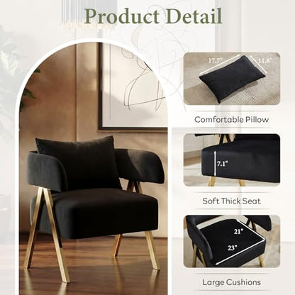 Modern Black Gold Velvet Accent Chairs Set 2, Barrel Armchairs Living Room | STHOUYN Comfy Reading Chairs, Living Room and Bedroom Seating, Curved Barrel Design, Gold-Tone Legs, Wide Seat, Small Space - color: Black