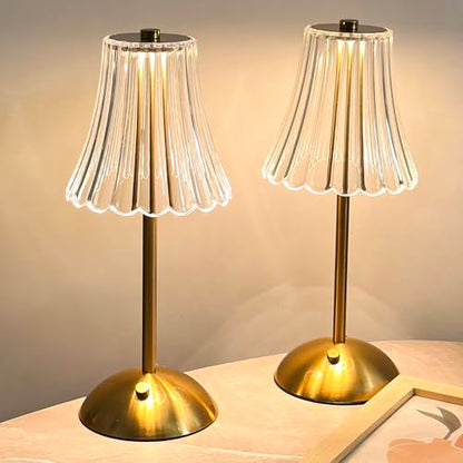 Gold Rechargeable Table Lamp [2 Pack], Cordless Touch LED Bedside Lamp with 3 Color Modes, USB Dimmable