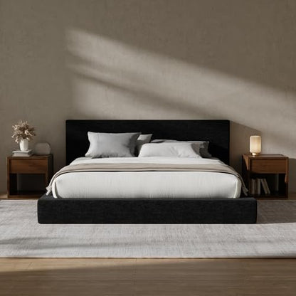 RECCI AirFrame Queen Upholstered Bed Frame with Plush Padded Headboard | Plush Padded Headboard, 360° Soft Foam Surround, Low Profile Cloud Bed Frame, No Box Spring Required, Easy Assembly - color: Onyx Black, size: Queen