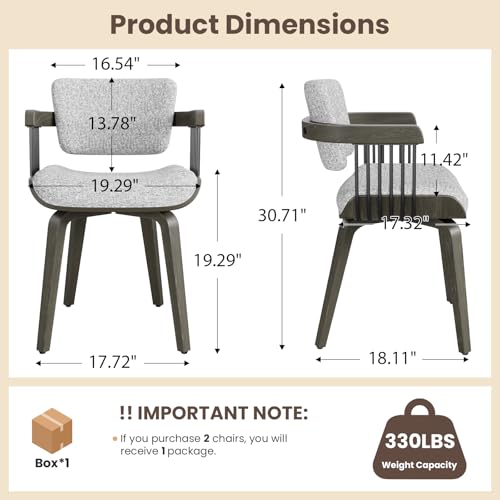 Dining Chairs with Armrest, Set of 2, Mid-Century Modern Kitchen Chair | with Wood Legs, Upholstered Fabric for Dining Room, Kitchen, Restaurant, Cafe, Grey - color: Grey