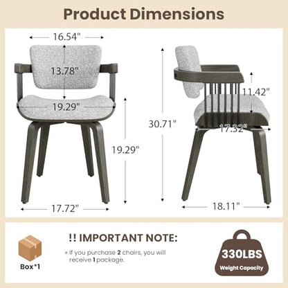Dining Chairs with Armrest, Set of 2, Mid-Century Modern Kitchen Chair | with Wood Legs, Upholstered Fabric for Dining Room, Kitchen, Restaurant, Cafe, Grey - color: Grey
