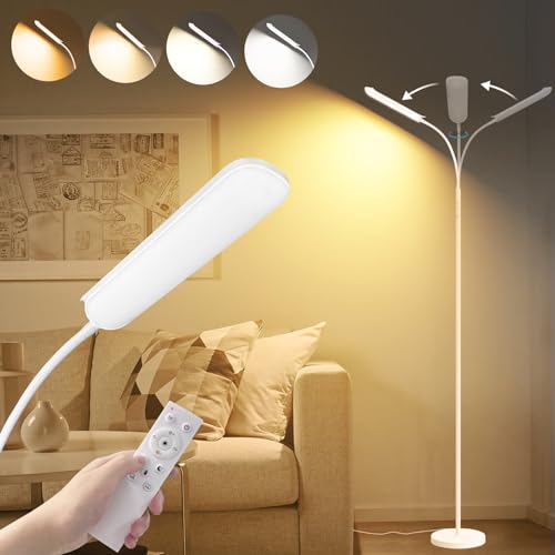 marctronic White Floor Lamp, 18W 1800LM Bright LED Floor Lamps for Living Room Bedroom, Dimmable Timing Eye Caring Reading Standing Lamp with Remote & Works with Smart Plug - color: White