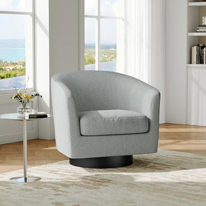 Swivel Barrel Accent Chair, Comfy Reading Armchair, Light Gray, Set of 1 | Club Chairs for Adults, Low-Back Design, Modern Round Style, Solid Wood Frame & Metal Swivel Base, For Living Room & Bedroom - color: Light Gray