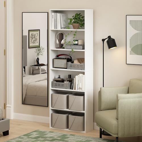 Furinno Jaya Book Shelf Set of 2, 6-Tier Bookshelf, Bookcase, 9.5 x 24.6 x 71, for Home Office, Living Room, White - color: White, size: Set of 2, 6-Tier
