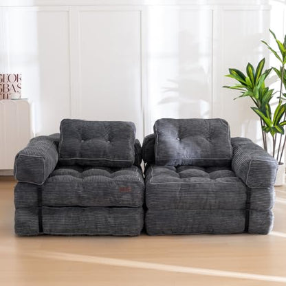 MAXYOYO Folding Sofa Bed, Convertible Chair Bed with Pillow | L-Shaped Floor Sofa with Armrest and Pillow, Foldable Portable Fold Out Comfy Chair Bed for Living Room Bedroom, Dark Grey - color: Dark Grey