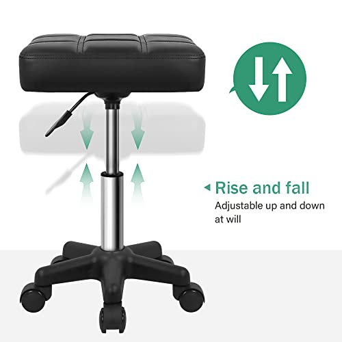 FURWOO Square Swivel Stool with Wheels PU Leather Rolling Stool Height Adjustable for Spa Salon Massage Black - color: Black