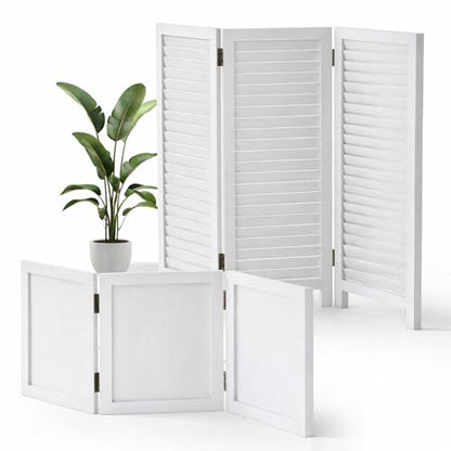 1 Pack 3 Panel Wood Short Room Divider Folding Screen White | Freestanding Modular Louvered Partition Screen For Bedroom Home Office Apartment Privacy - color: White