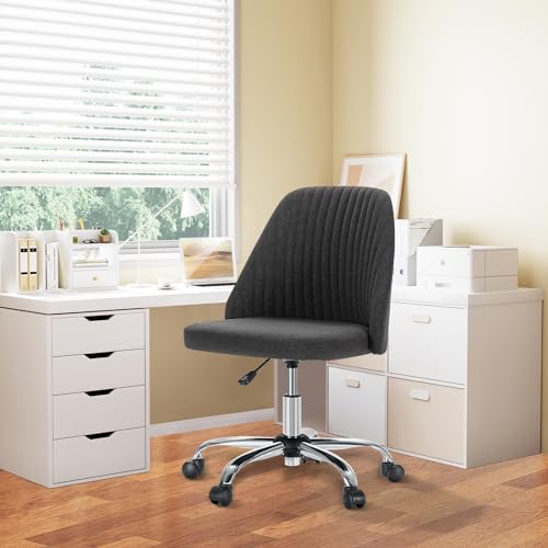 Armless Desk Chair with Comfortable Fabric Cover,Modern Home Office Chairs with Swivel Wheels for Computer Task Chairs Cute Vanity Chairs Adjustable Height for Living Room,Bed Room,Conference Office - color: Dark Grey