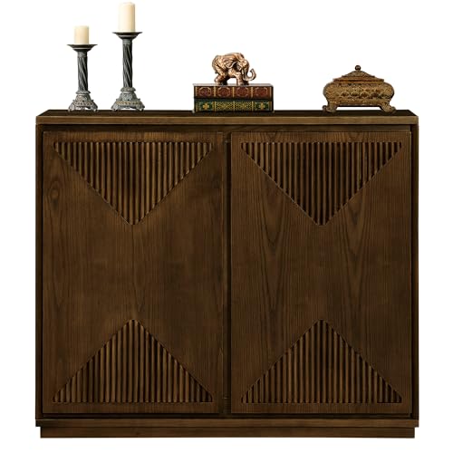 Narrow Sideboard Cabinet Small Spaces,Buffet Cabinet with Storage | Mid Century Modern Accent Credenza Cabinet,Wood Coffee Bar Media Console Table for Kitchen, Living Room, Entryway - color: D- Brown Walnut, size: 1 Piece