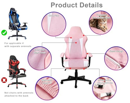 Gaming Chair Covers Only,Stretchable Fit Thick Breathable Mesh | Cat Scratch Proof,Scratch Resistant,Soft,Gaming Chair Seat Cover with 2Pcs Armrest Slipcovers(Pink-white,Style 2) - color: Pink-white, size: Style 2